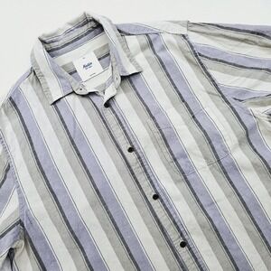 Katin Shirt Mens Large Striped Short Sleeve Button Up Cotton Linen Summer Beach